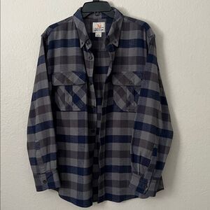 Field & Stream Navy and Gray Plaid Button Up Flannel in Size L